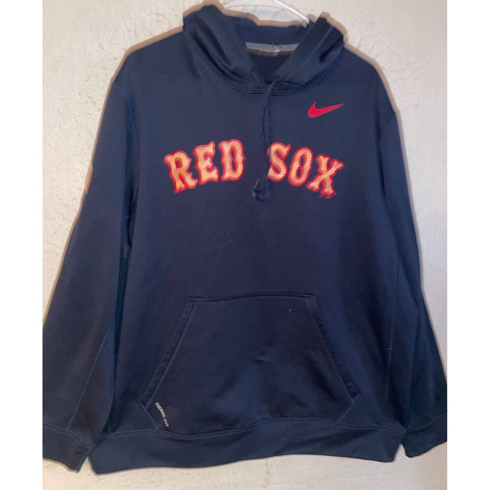 NIKE Boston Red Sox MLB Baseball Hoodie B American Flag Fleece Blue Long Sleeve